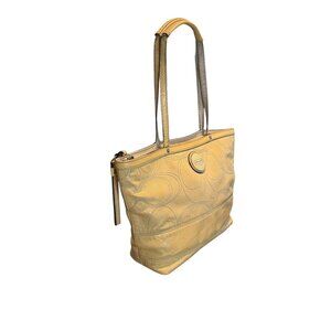 Coach Leather Tote Purse yellow patent Signature Embossed Logo F15142